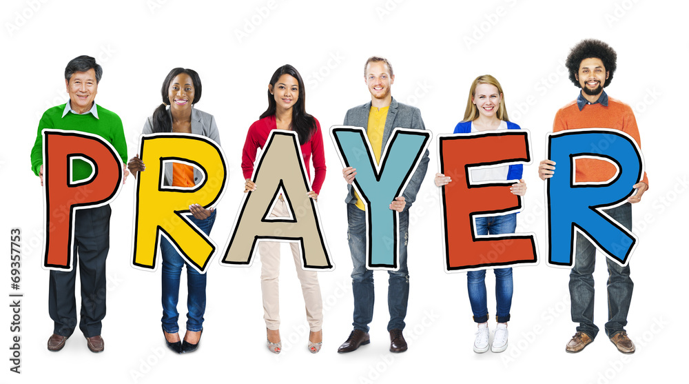Poster Multiethnic Group of People Holding Letter Prayer - Posters