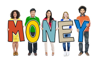 Fototapeta premium Group of People Standing Holding Money