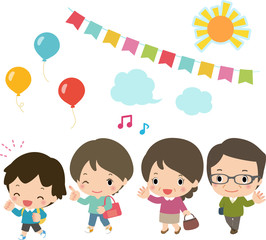 楽しそうに出かける家族