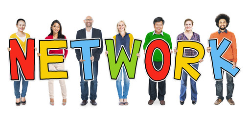 Multiethnic Group of People Holding Letter Network