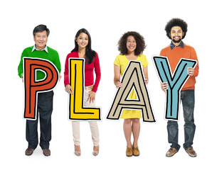 Obraz premium Multiethnic Group of People Holding Letter Play