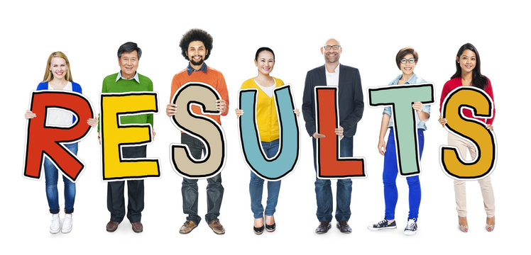 Group of People Standing Holding Result Letter