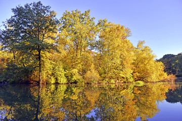 Autumn colors - fall foliage reflection in lake