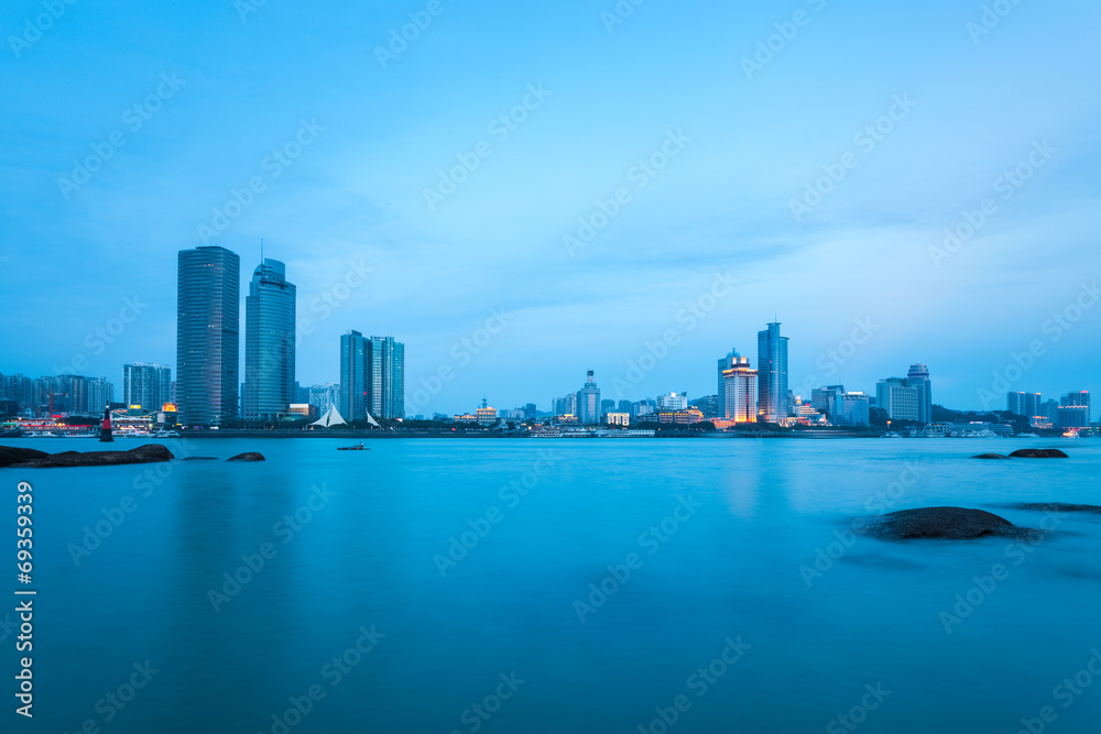 Sticker xiamen city skyline in nightfall