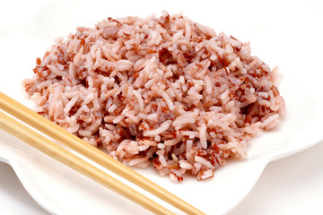 Cooked Brown Rice on white plate