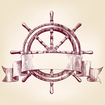 ship steering wheel vintage drawing vector illustration