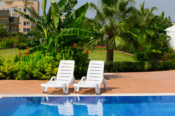 Sun chairs at the pool