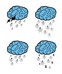 Vector of ideas falling from a brain cloud