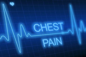 Chest pain - written on blue heart rate monitor