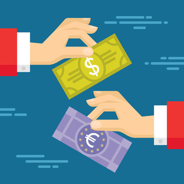 Currency Exchange Concept Illustration in Flat Style Design