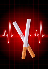 Scissors made of cigarettes cutting the heartbeat line