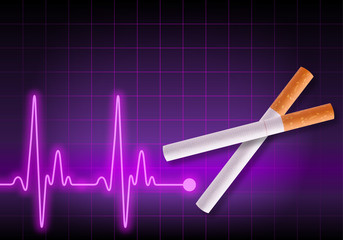 Scissors made of cigarettes cutting the heartbeat line