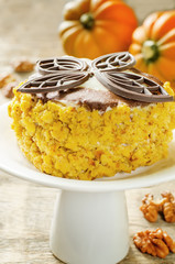 pumpkin cheesecake with chocolate and walnuts