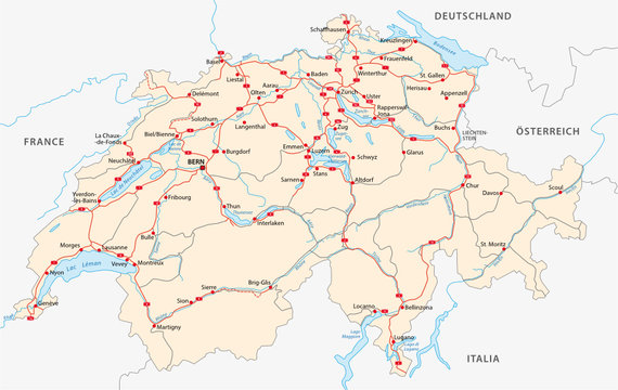 Autobahn und Stra&szlig;enkarte der Schweiz