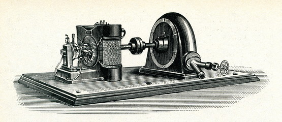 Pelton wheel with dynamo ca. 1870 - obrazy, fototapety, plakaty