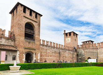 Fototapeta na wymiar Castelvecchio with clock tower in Verona. Italy