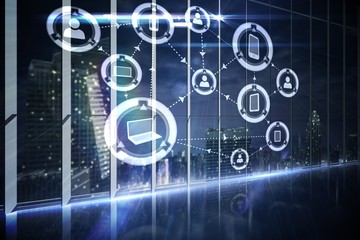 Obraz premium Hologram interface in office overlooking city