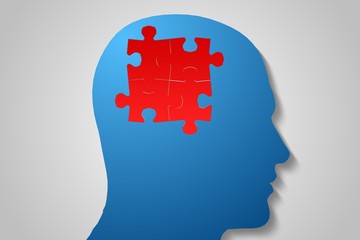 Red jigsaw on blue head