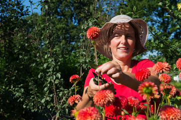 Woman in flower garden