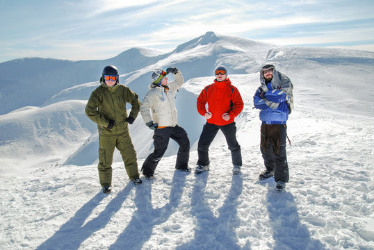 group of snowboarders