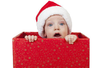 Christmas baby in red gift box
