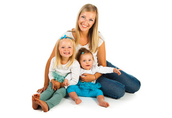 Mother with two infant daughters