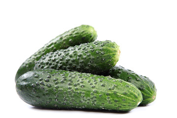 Fresh cucumbers on white background.