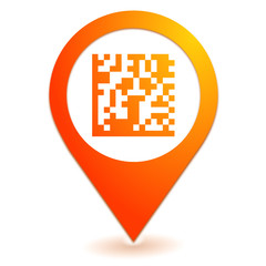 flash code sur symbole localisation orange - obrazy, fototapety, plakaty