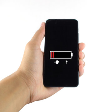 smart phone battery low white background