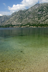 Transparent water of Kotor bay, and beautiful landscape
