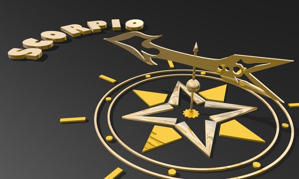 golden compass pointing the zodiac scorpio constellation name
