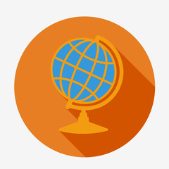 Single flat school globe icon with long shadow.