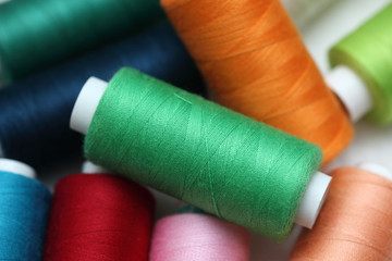Colorful spools of sewing threads
