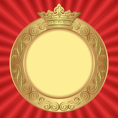 red background with golden frame and crown