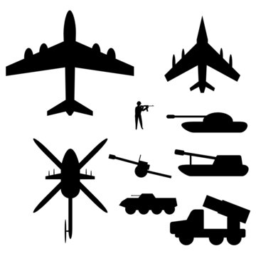 Set drawings of military equipment for Infographic