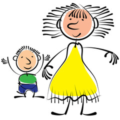 mom and son isolated on white background