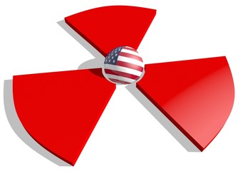 usa flag in nuclear danger 3d sign, atom energy concept