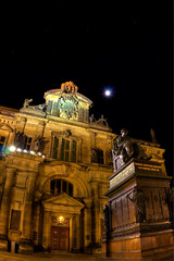 Night view on Dresden Court of Appeal and Monument to Frederick 