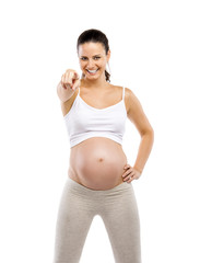 Pregnant fitness woman isolated on white