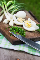 eggs, green onions, herbs
