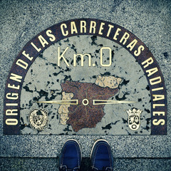 Kilometre Zero point in Puerta del Sol, Madrid, Spain, with a re
