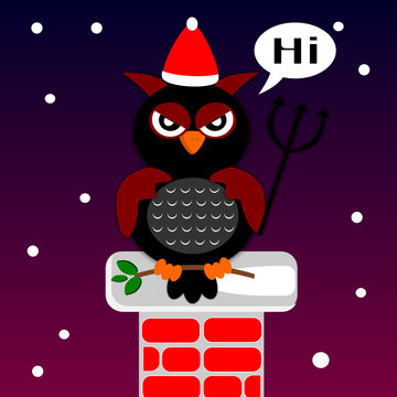 Gufo babbo natale sul comignolo