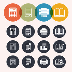 collection Circle Series icons ,Calculator, notepad, print, book