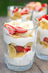 breakfast - cheese, strawberry, banana, cornflakes