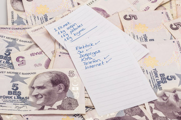 expense list in turkish on turkish liras