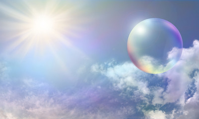 Big solar bubble on blue sky banner
