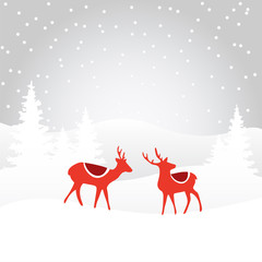 Retro christmas card invitation with reindeer, vector background