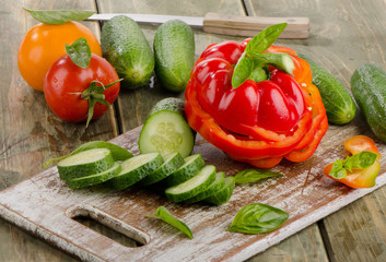Red  paprika and cucumbers