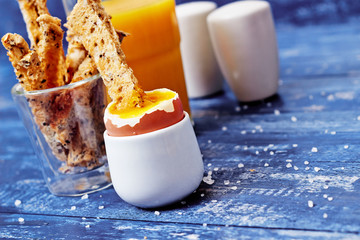 Toast soldiers dipped in boiled egg