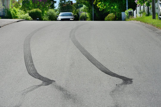 Tire marks on asphalt